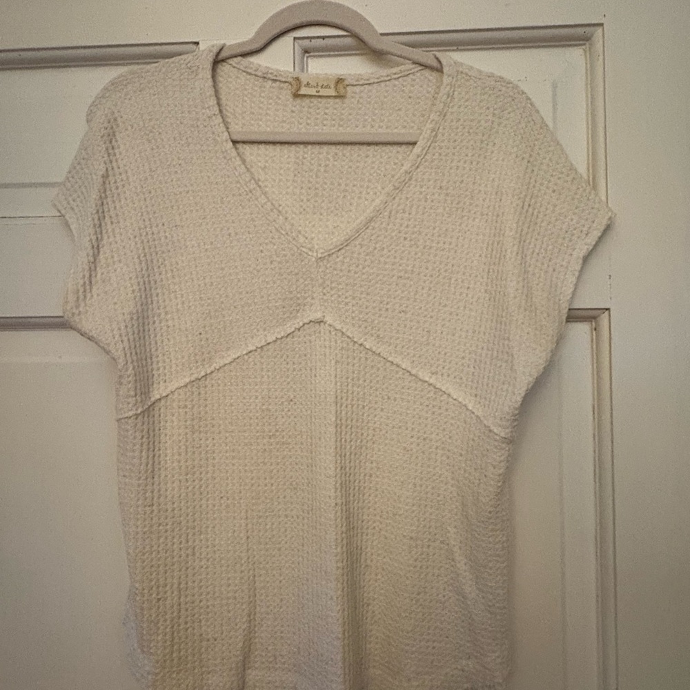 Altar'd State Cream Ribbed Cap Sleeve Blouse